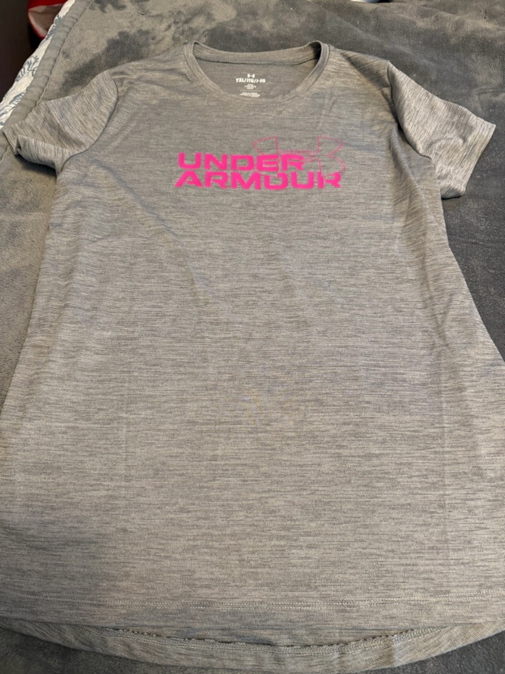 Under Armour Gray Short Sleeve Tee with Pink Logo